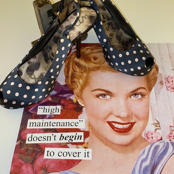 SAM EDELMAN ‘Evelyn’ Peep Toe Polka Dot Stilettos - Picture 1 of 12